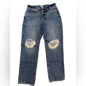 Good American Distressed Mid Wash Blue Ripped Knee Jeans